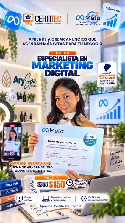Ariana Morocho de Ary Spa Studio, caso de éxito del Curso Especialista en Marketing Digital